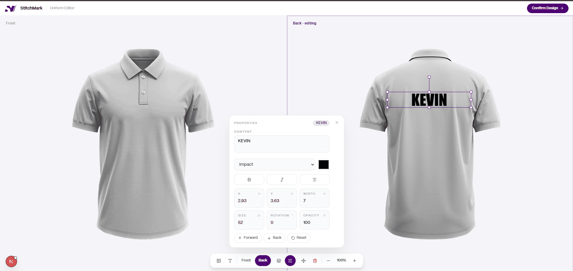StitchMark live uniform design editor
