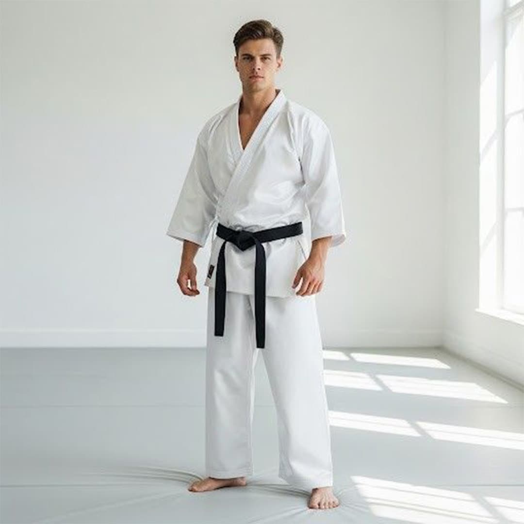 Close-up image of a karate gi sleeve showing reinforced stitching and durable fabric texture perfect for martial arts durability.