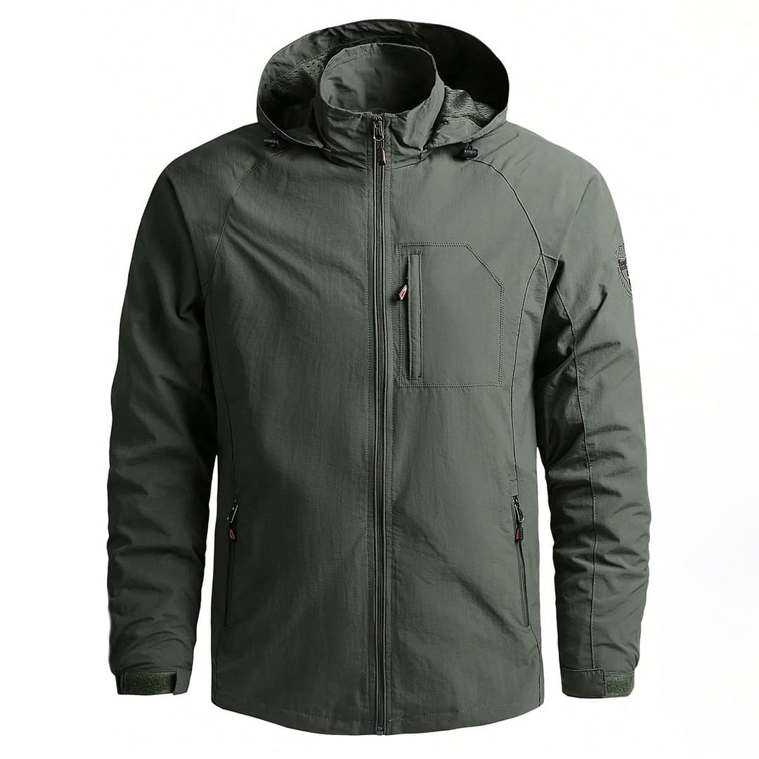 Custom embroidered logo on a patrol jacket sleeve highlighting branding detail